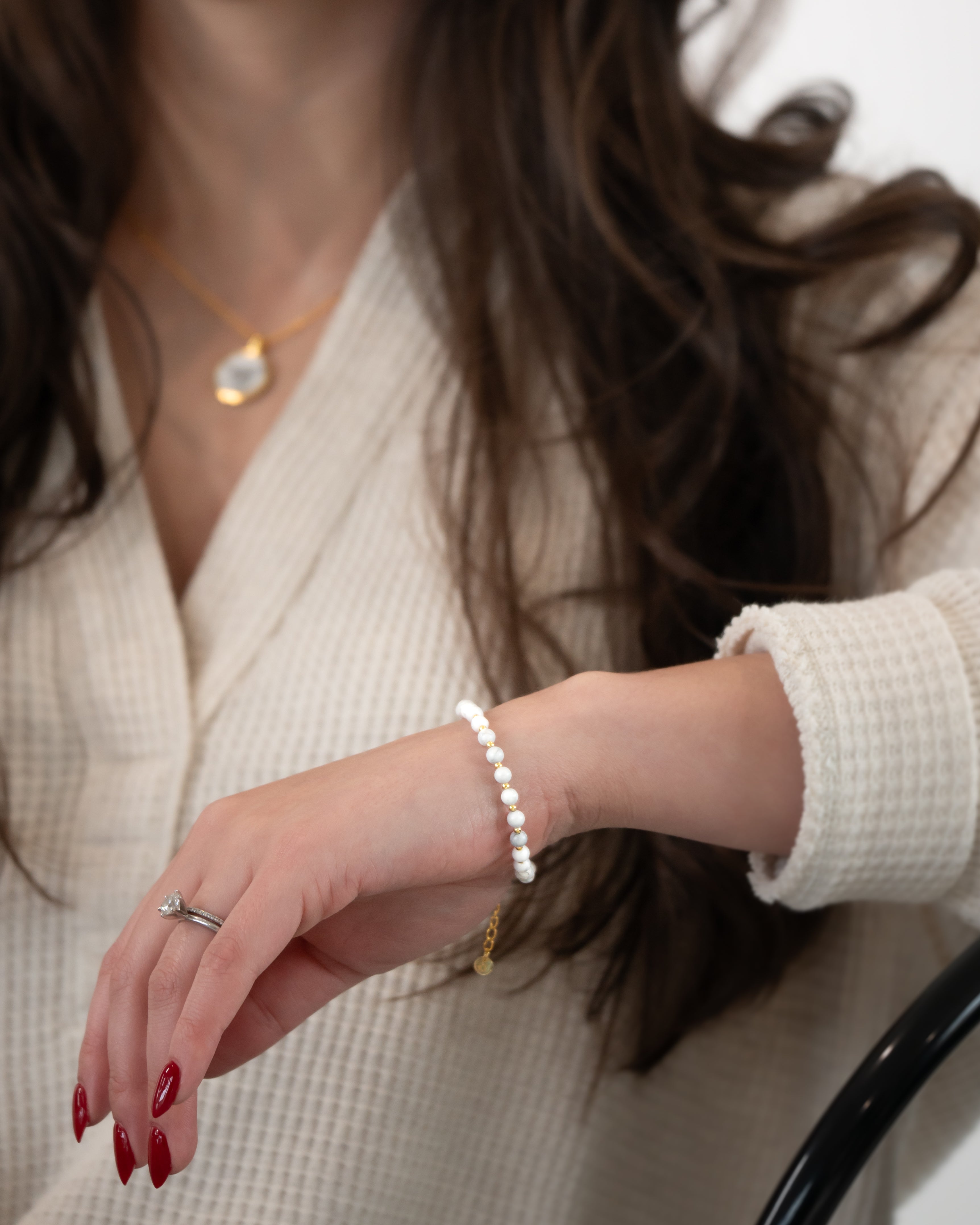 White Howlite Bracelet - 18k Gold Plated Sterling Silver