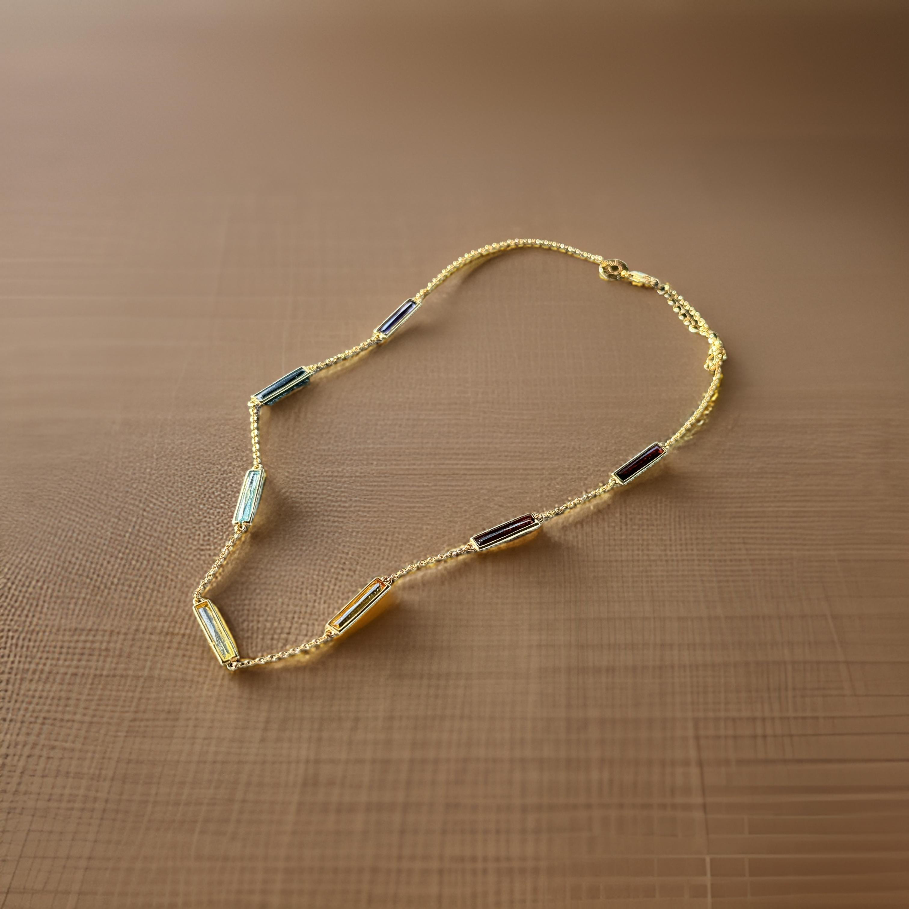 Rainbow Necklace-18K Gold Plated-Multicolor Cubic Zirconia