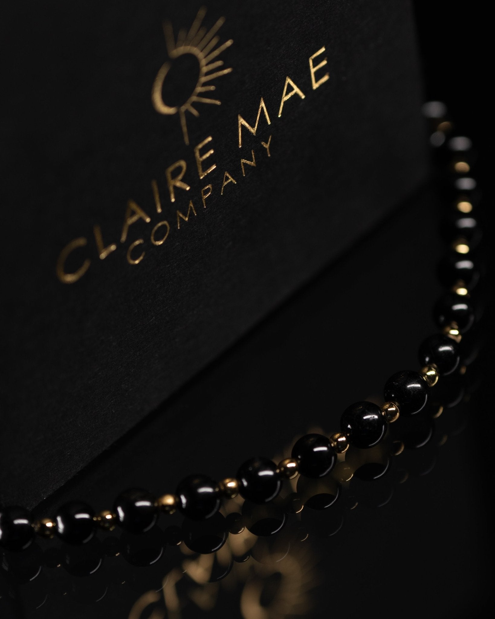 New Moon 18k Gold Plated Sterling Silver Bracelet with Black Tourmaline - Claire Mae Company