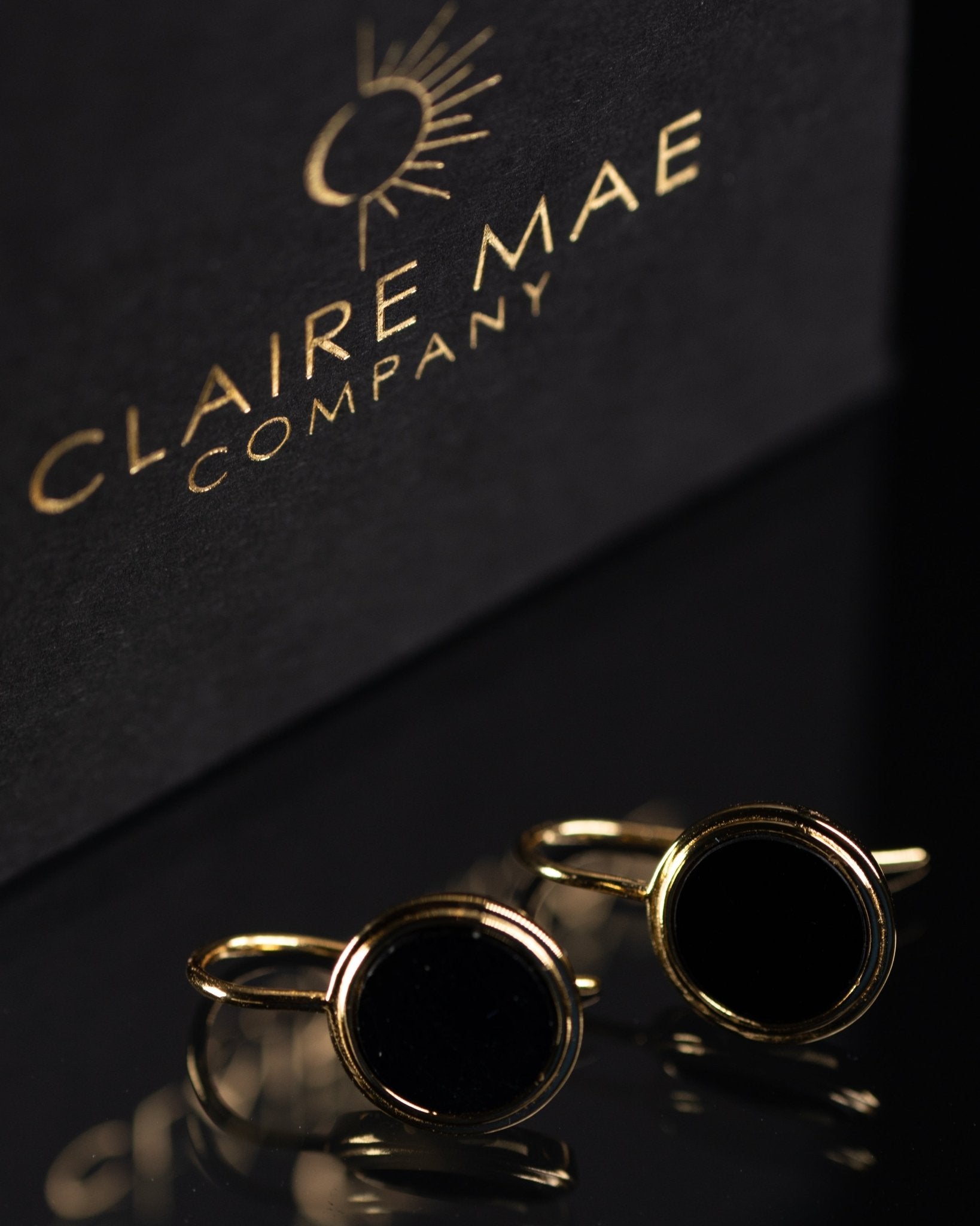 New Moon 18k Gold Plated Sterling Silver Earrings with Black Tourmaline - Claire Mae Company