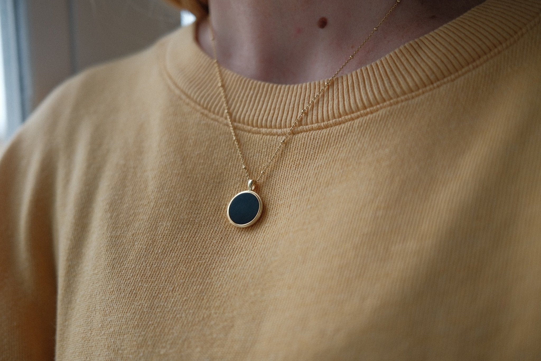 New Moon 18K Gold-Plated Sterling Silver Necklace with Black Tourmaline Pendant - Claire Mae Company