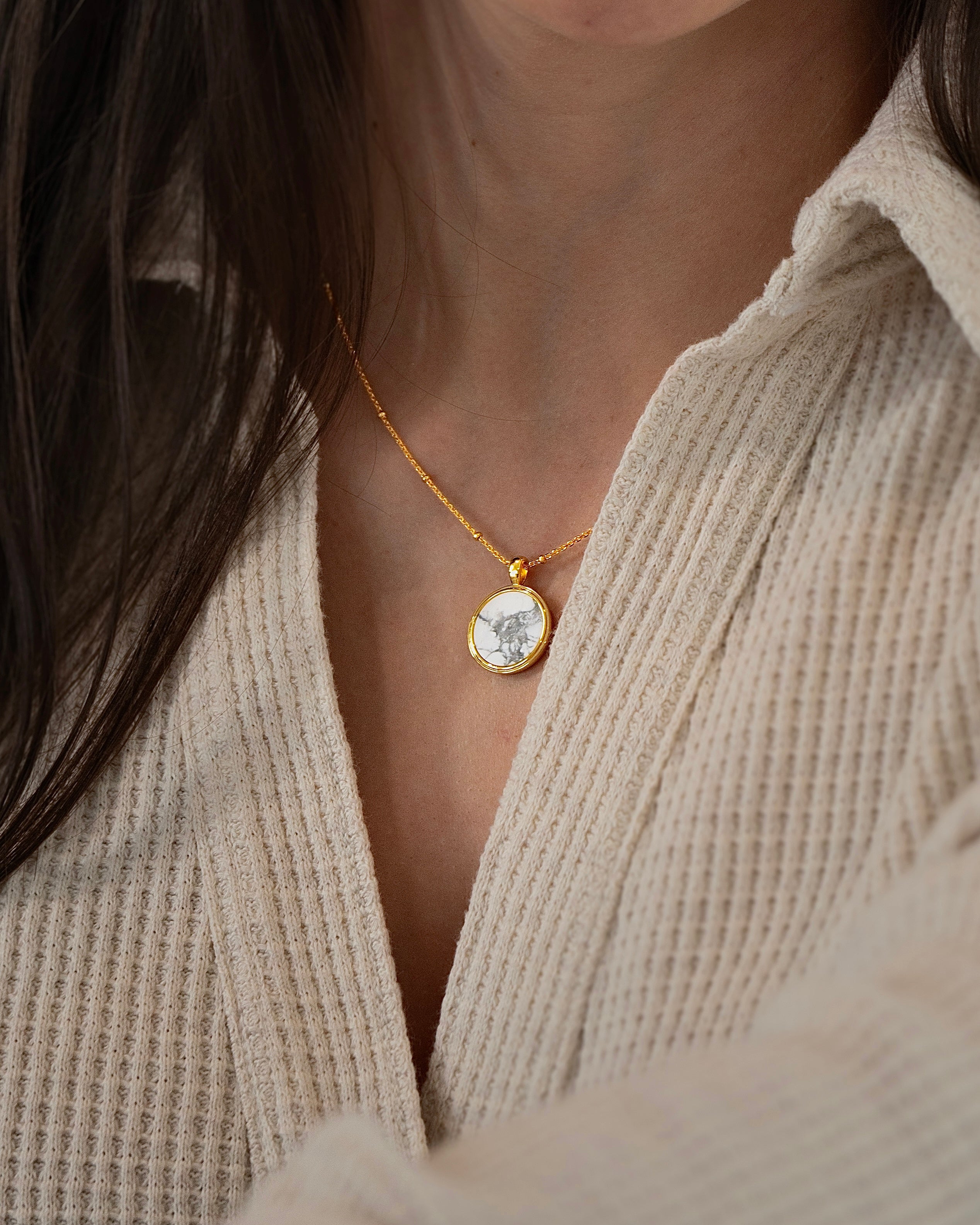 Sterling Silver White Howlite Necklace - 18K Gold Plated