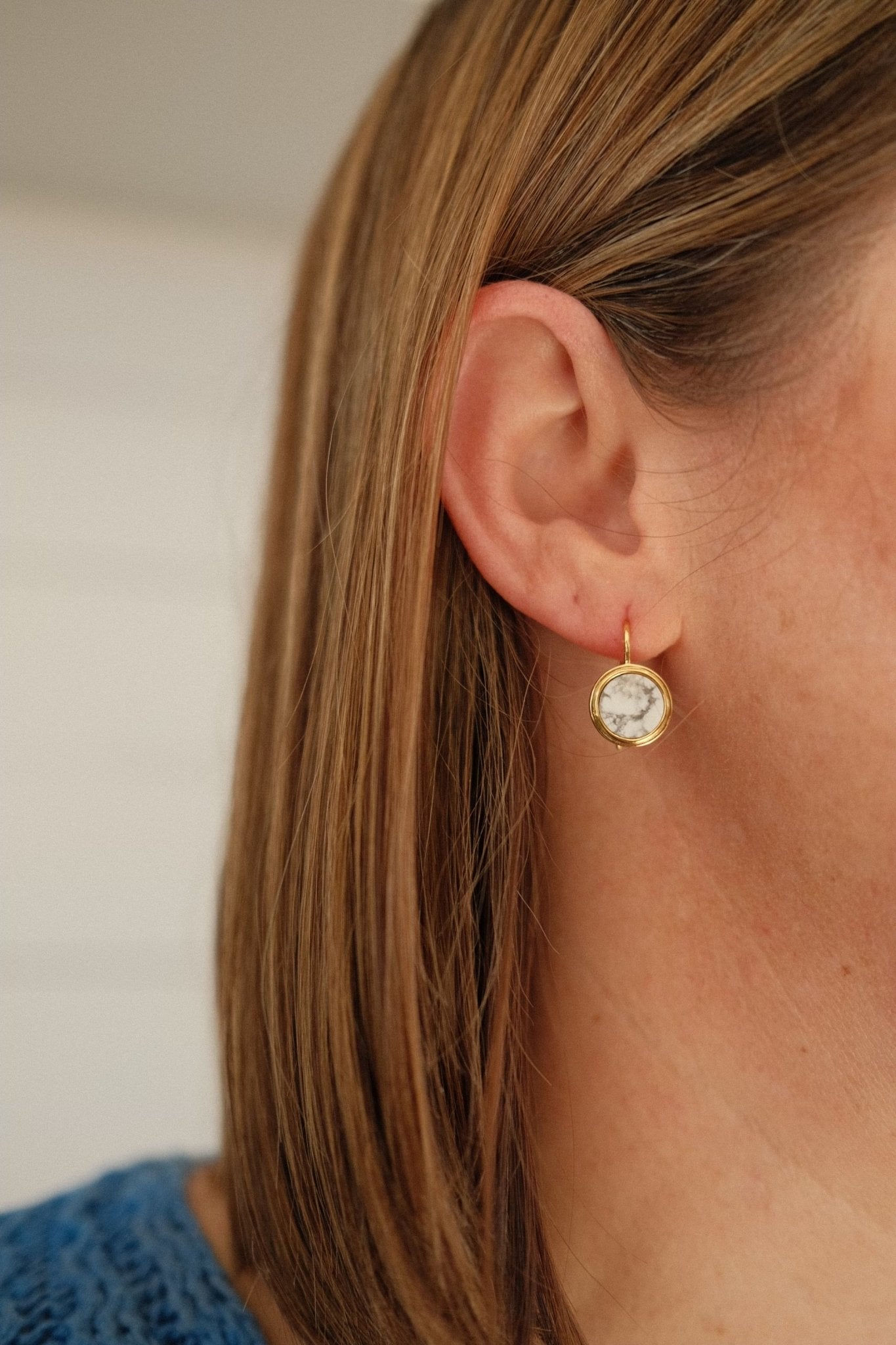 Full Moon 18k Gold Plated Sterling Silver Earrings with White Howlite - Claire Mae Company