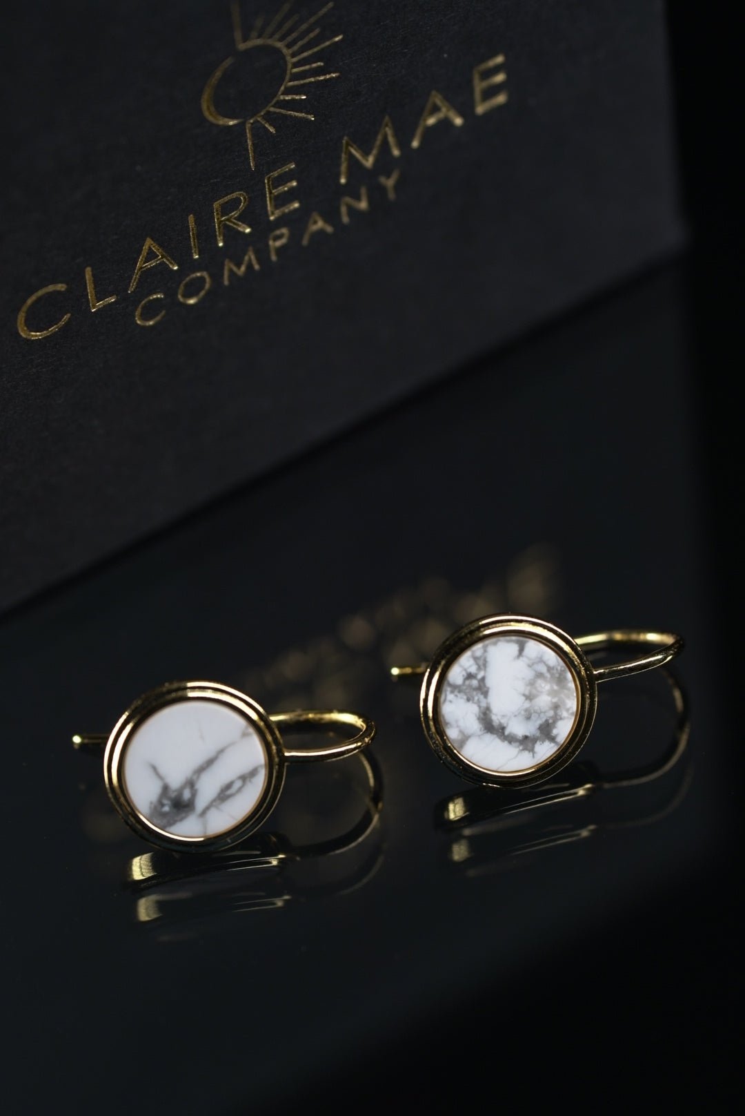 Full Moon 18k Gold Plated Sterling Silver Earrings with White Howlite - Claire Mae Company