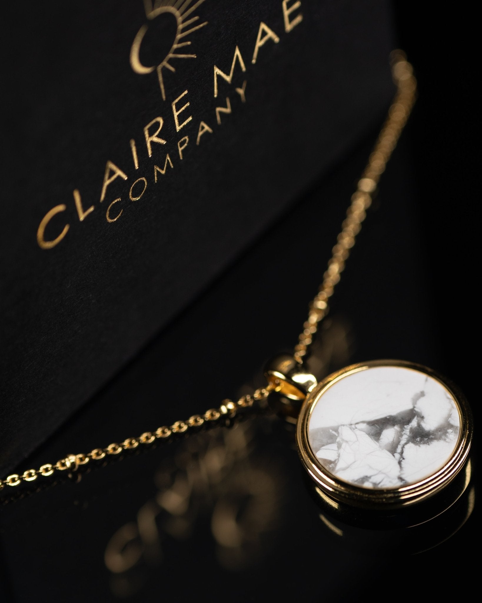 Full Moon 18k Gold Plated Sterling Silver Necklace with White Howlite - Claire Mae Company
